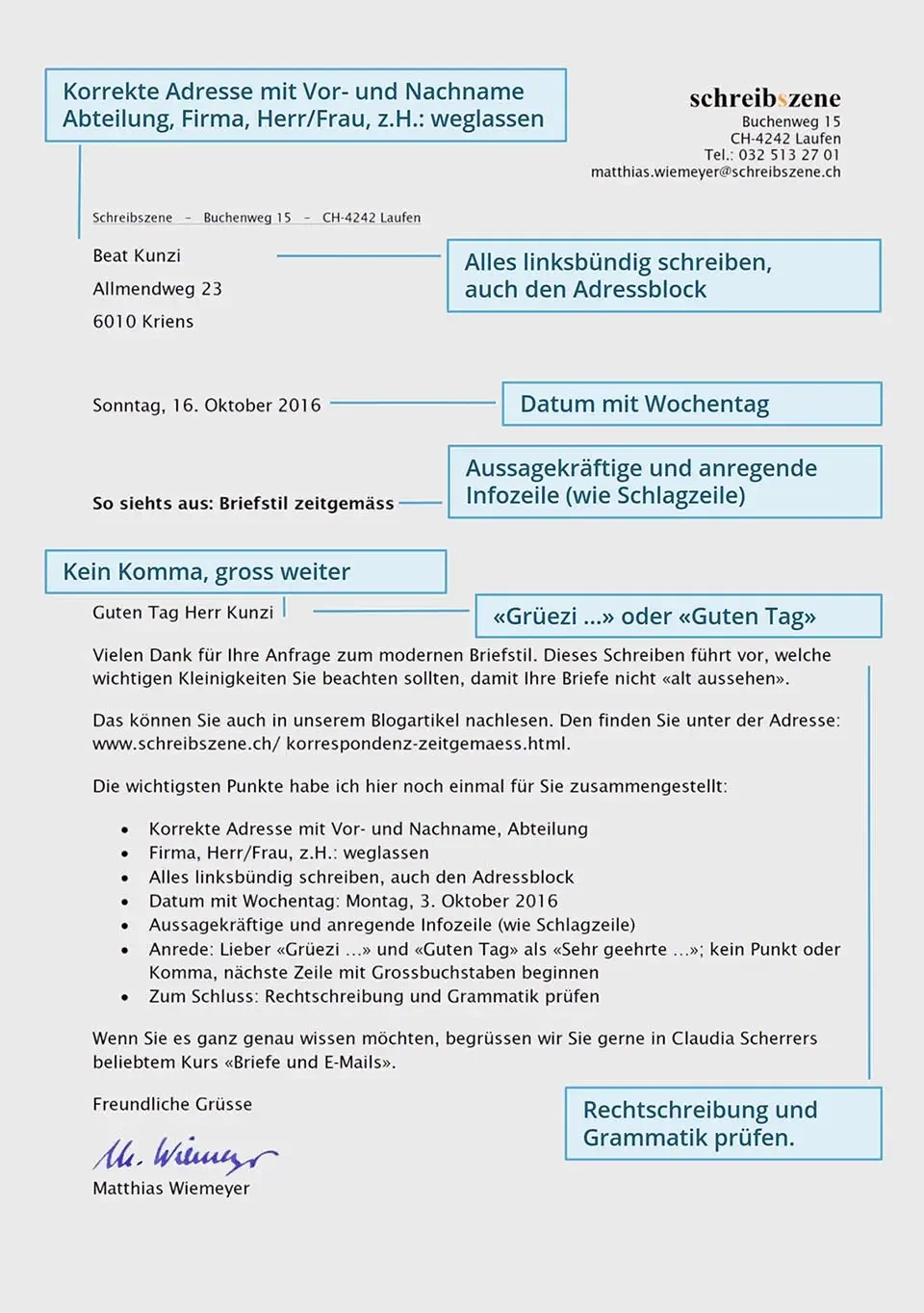 Beispielbrief moderne Korrespondenz