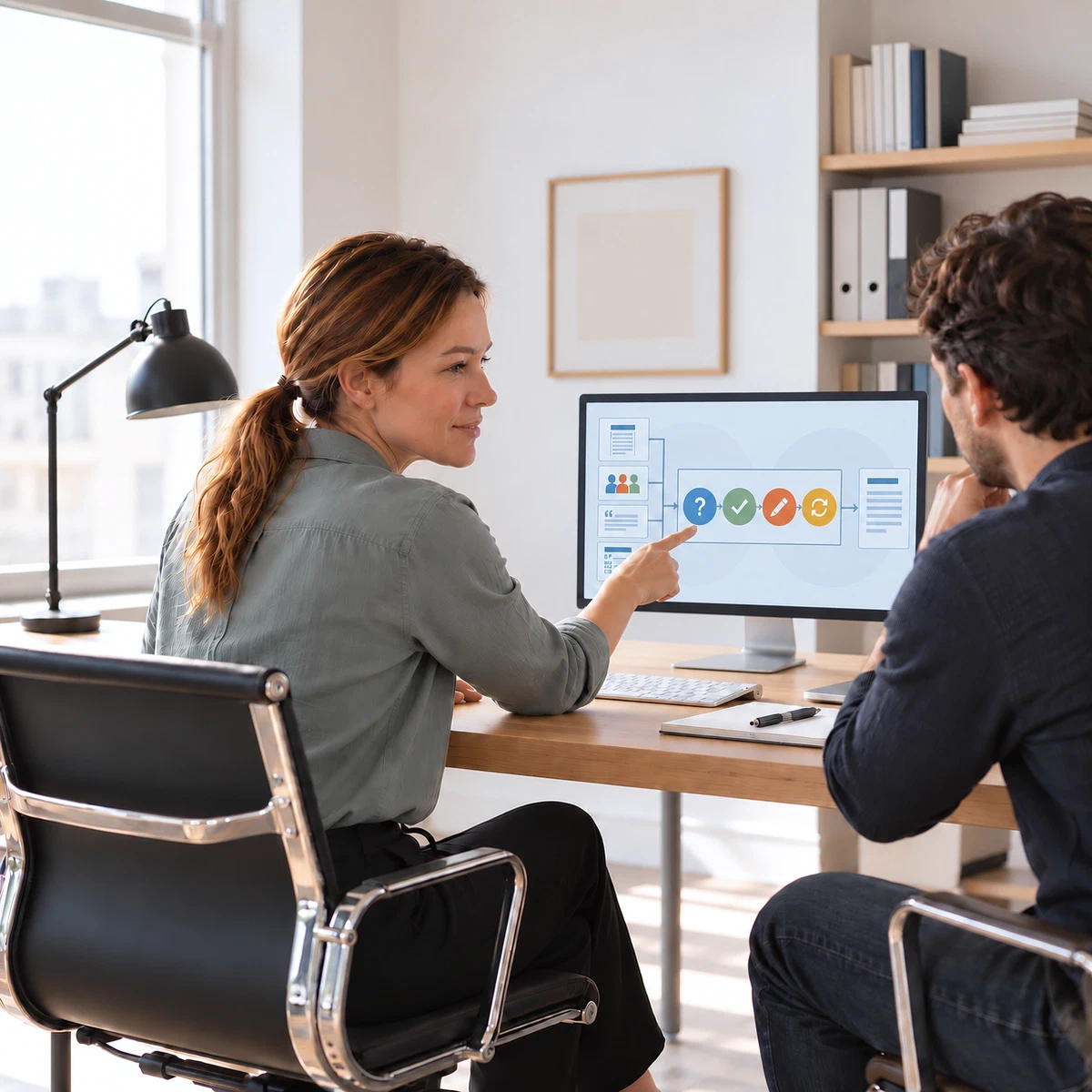 Gemeinsam einen KI-Workflow am Computer besprechen
