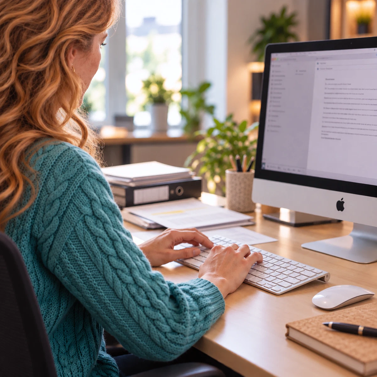 Frau überarbeitet einen Text am Computer